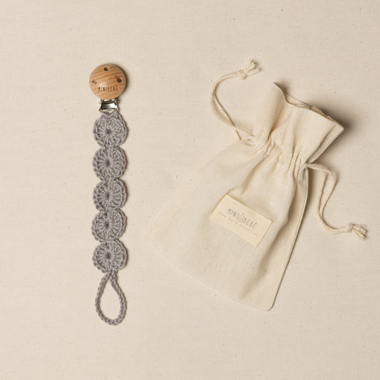 Catenella portaciuccio grigio per neonato 
Clip portaciuccio