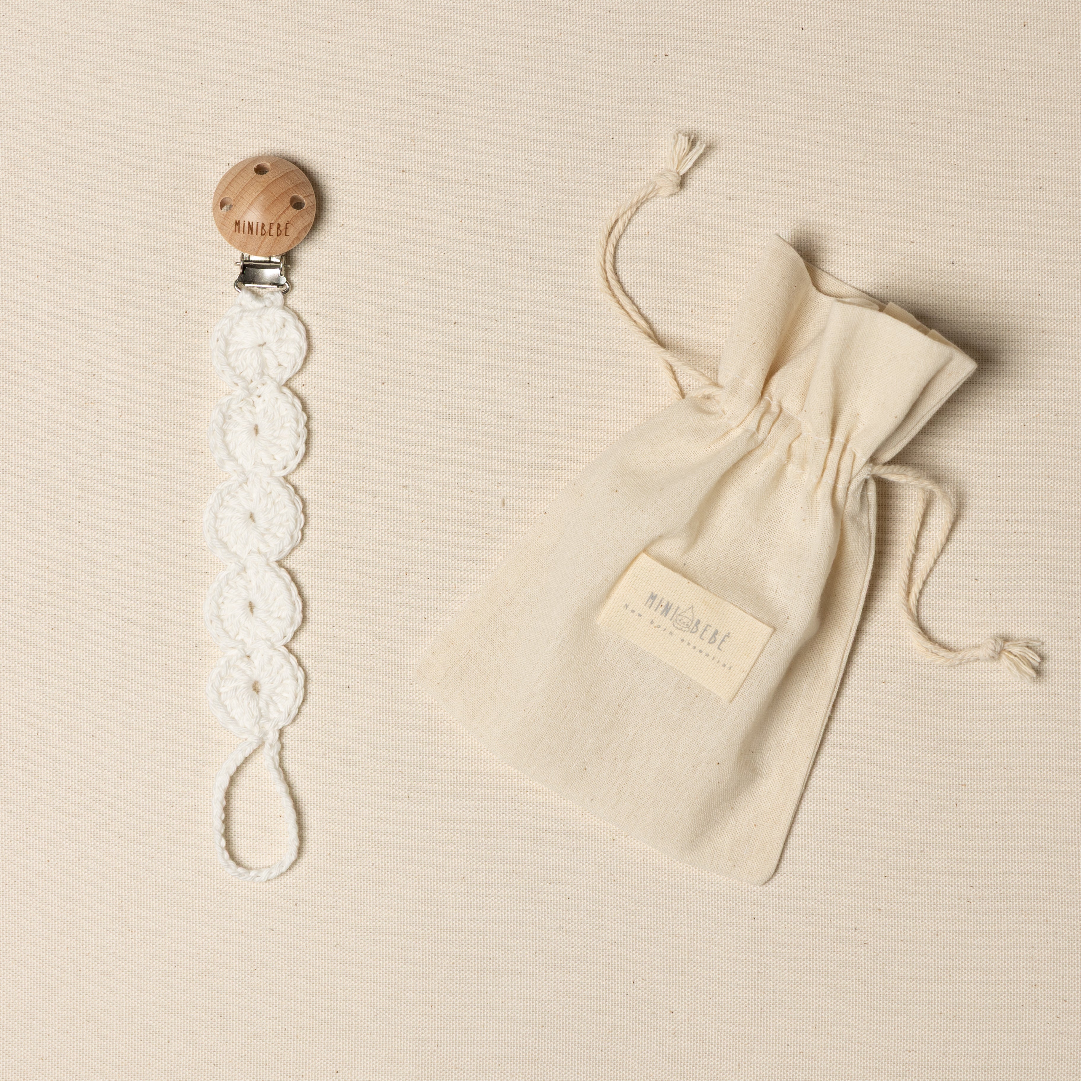 Clip portaciuccio bianco in cotone per neonato