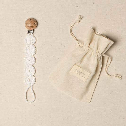 Clip portaciuccio bianco in cotone per neonato